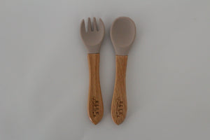 Silicone With Wooden Handle Spoon & Fork Set